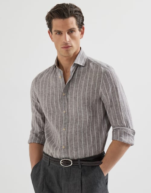 Chalk stripe shirt Hazelnut Man - Brunello Cucinelli