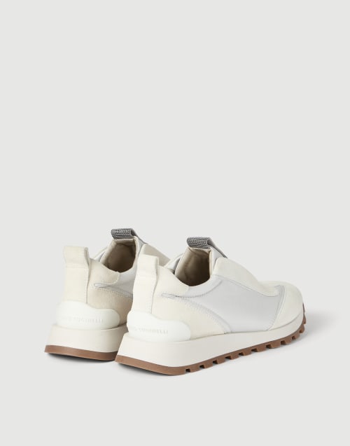 Runners in camoscio e tessuto techno Bianco Donna - Brunello Cucinelli