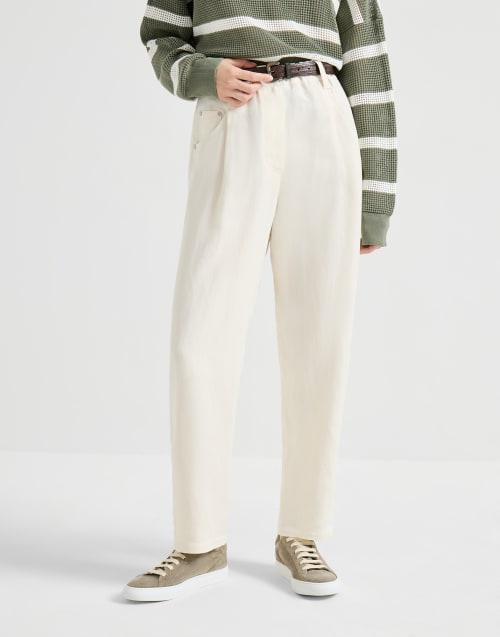 Fluid twill baggy trousers Ivory Woman - Brunello Cucinelli