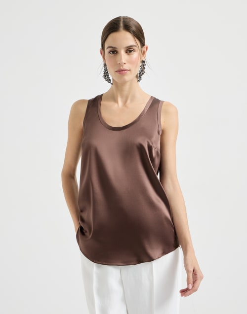 Haut en satin de soie extensible Marron Femme - Brunello Cucinelli