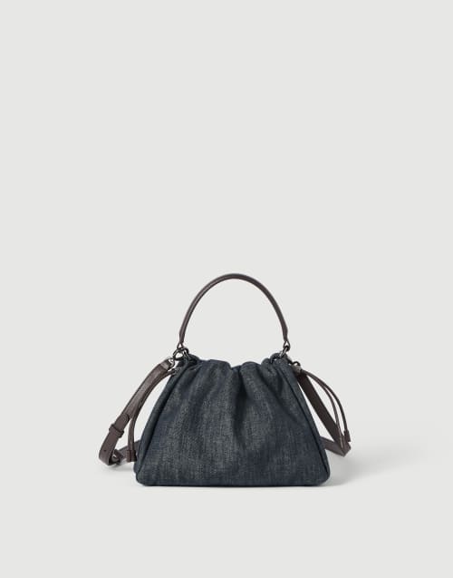 Borsa Bucket Mellow piccola in twill Blu Donna - Brunello Cucinelli