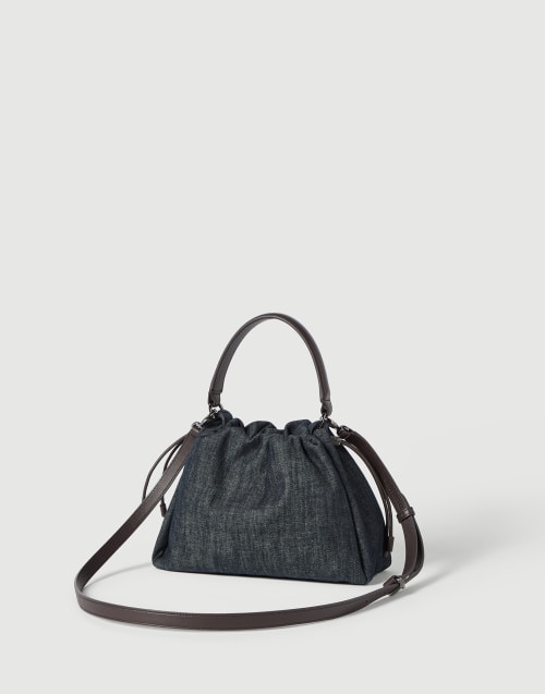 Borsa Bucket Mellow piccola in twill Blu Donna - Brunello Cucinelli