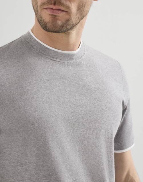 T-shirt with faux-layering for Man in Grey | Brunello Cucinelli