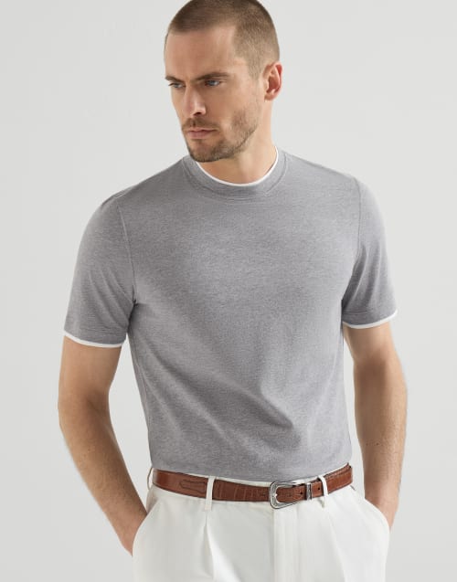 T-shirt with faux-layering for Man in Grey | Brunello Cucinelli
