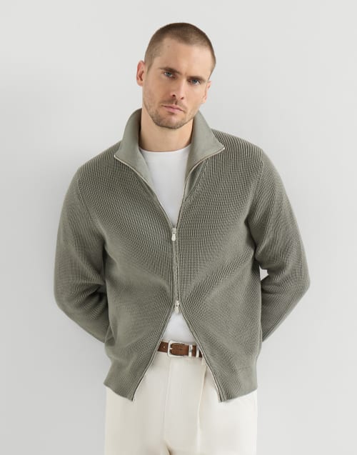 Half English Rib knit cardigan Military Man - Brunello Cucinelli