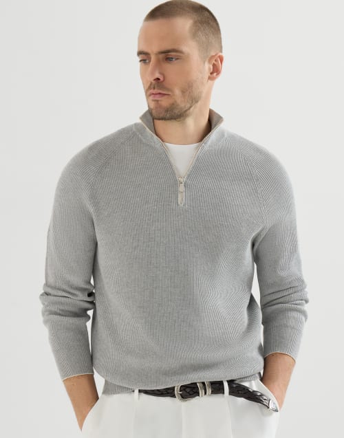 English Rib knit sweater for Man in Light Grey | Brunello Cucinelli