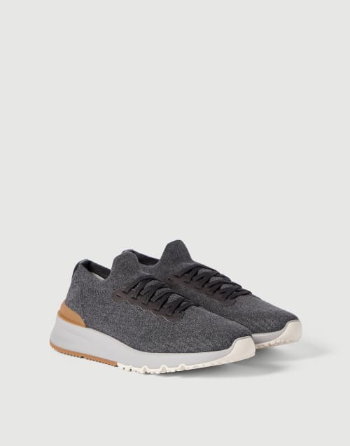 Chaussures de running en coton et veau Anthracite Homme - Brunello Cucinelli