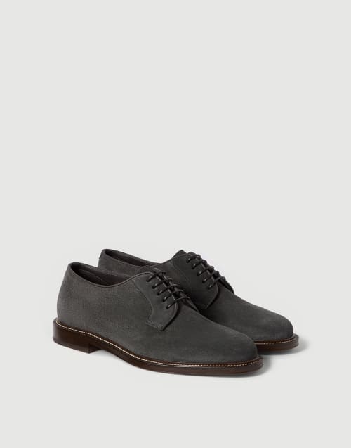 Reversed calfskin Derbys Dark Grey Man - Brunello Cucinelli