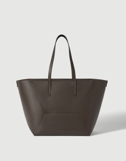 Sac BC Duo en cuir de veau Acajou foncé Femme - Brunello Cucinelli