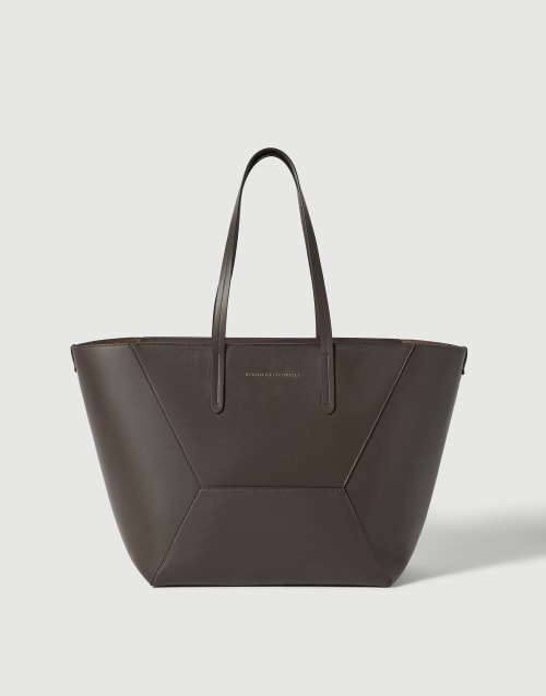 Sac BC Duo en cuir de veau Acajou foncé Femme - Brunello Cucinelli