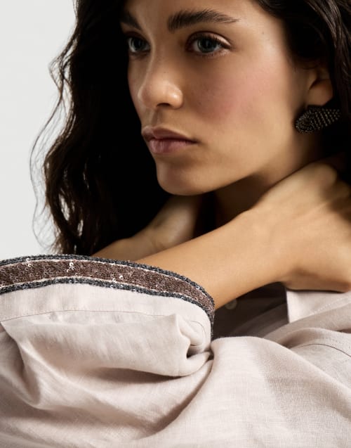 Linen shirt with dazzling cuffs for Woman in Yuta | Brunello Cucinelli