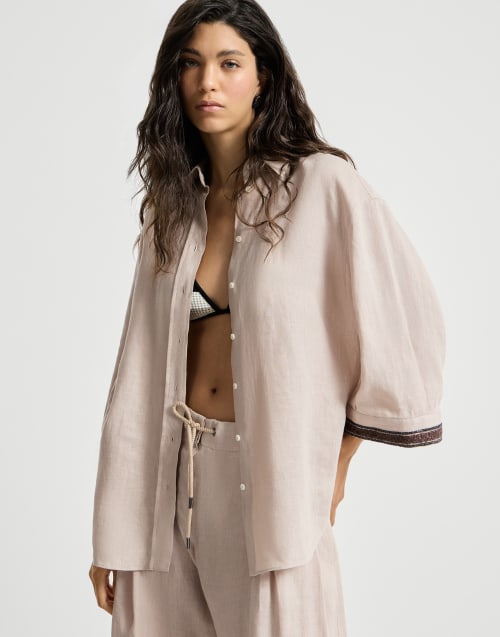 Linen shirt with dazzling cuffs for Woman in Yuta | Brunello Cucinelli
