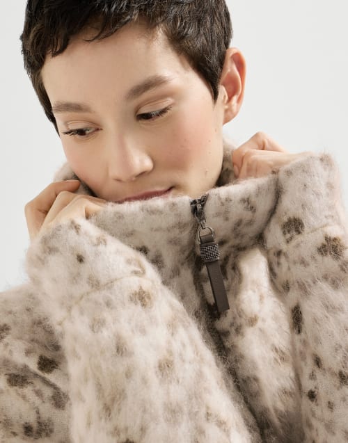 Mohair and wool lynx jacquard cardigan for Woman in Buff