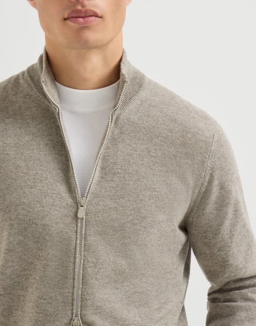 Cashmere high-neck cardigan with zipper for Man in Beige