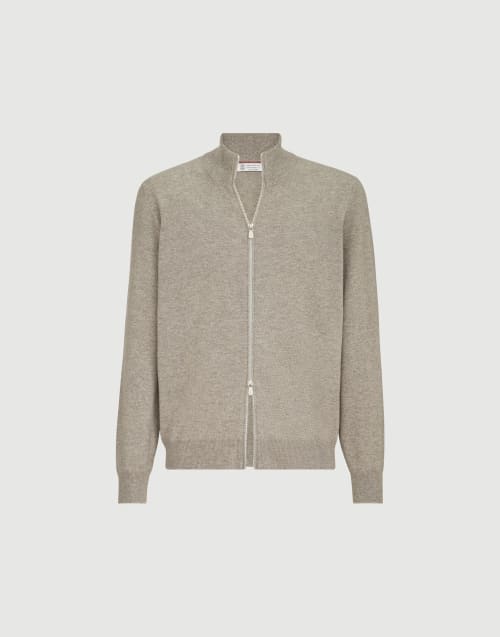 Cashmere high-neck cardigan with zipper for Man in Beige