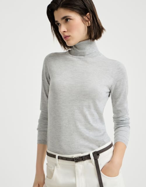 高领羊绒与丝针织衫 卵石 女款 - Brunello Cucinelli