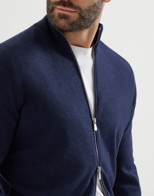 Cashmere high-neck cardigan with zipper for Man in Navy Blue