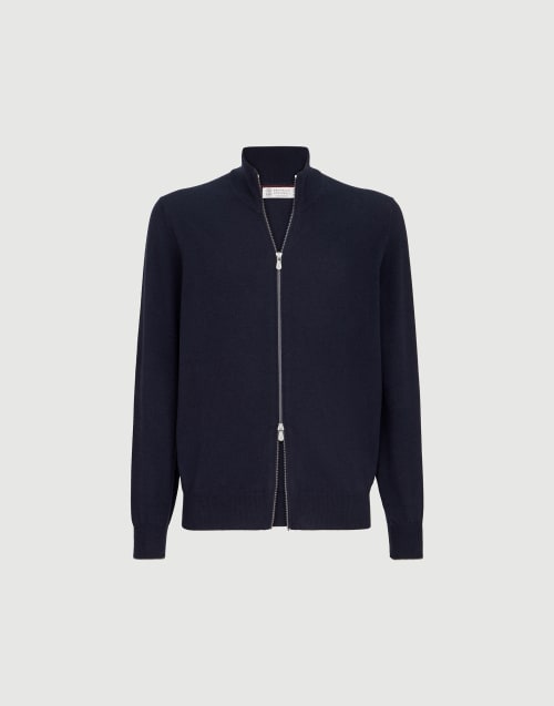 Cashmere high-neck cardigan with zipper for Man in Navy Blue
