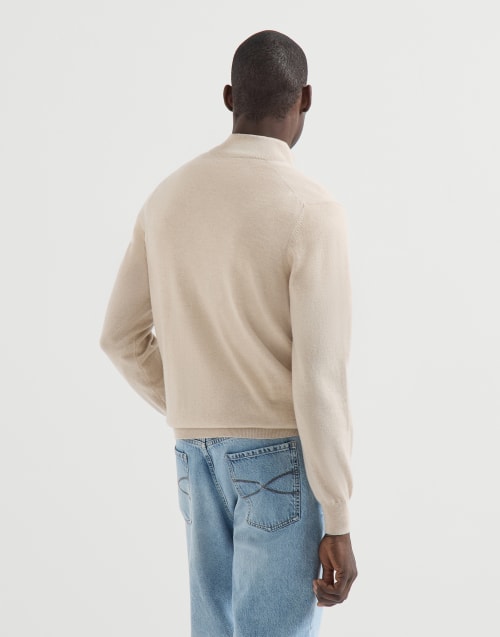 Cashmere sweater with half zip for Man in Sand | Brunello Cucinelli