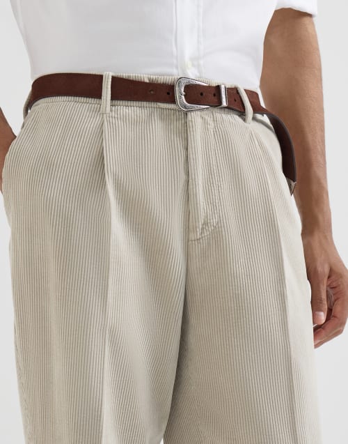 Corduroy trousers for Man in White | Brunello Cucinelli