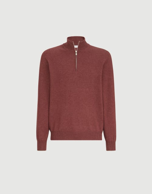 Cashmere sweater with half zip for Man in Burgundy | Brunello