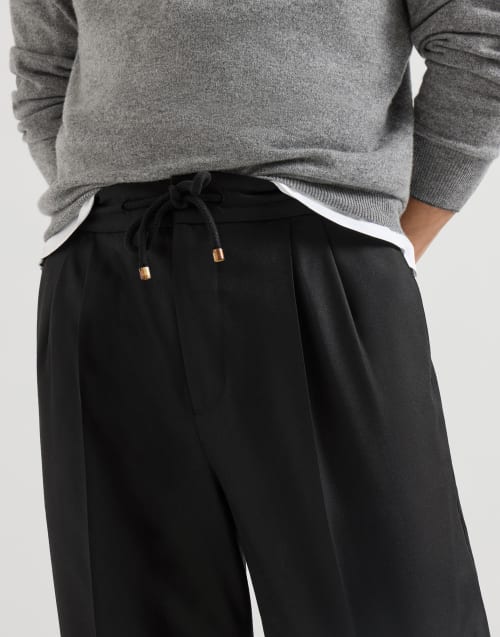 Virgin wool flannel trousers for Man in Black | Brunello Cucinelli