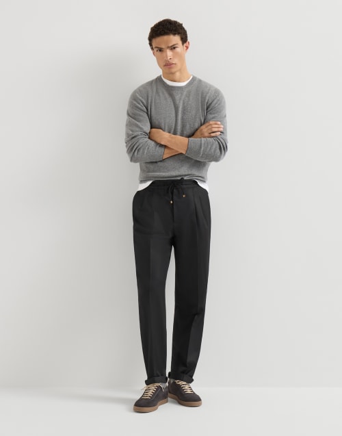 Virgin wool flannel trousers for Man in Black | Brunello Cucinelli