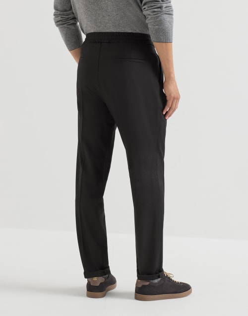 Virgin wool flannel trousers for Man in Black | Brunello Cucinelli