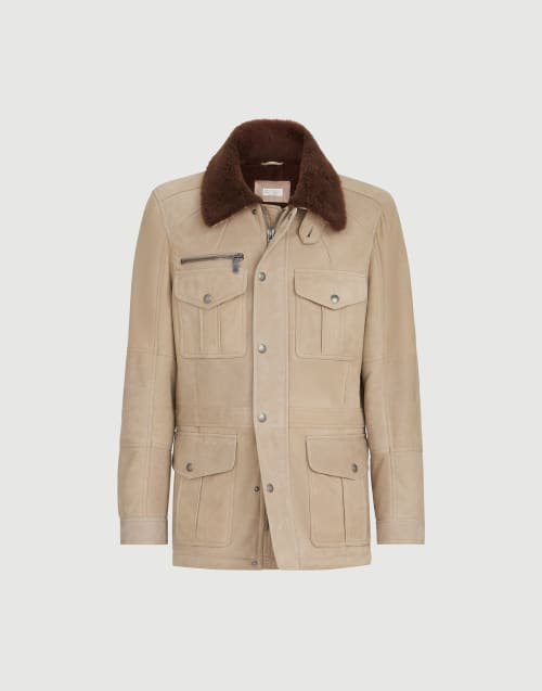 Shearling safari jacket for Man in Beige | Brunello Cucinelli