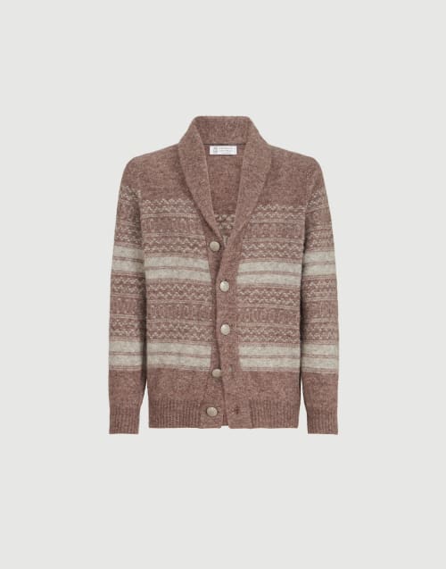 Nordic Jacquard cardigan for Man in Red | Brunello Cucinelli