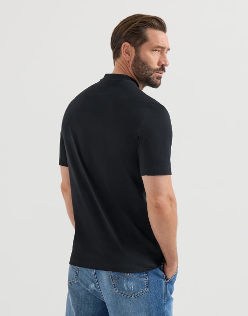 Cotton jersey V-neck T-shirt for Man in Navy Blue | Brunello Cucinelli