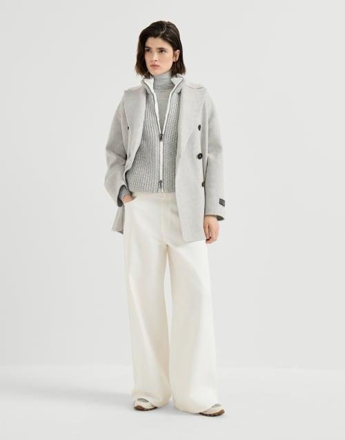 Cashmere Feather yarn reversible outerwear for Woman in Light Grey