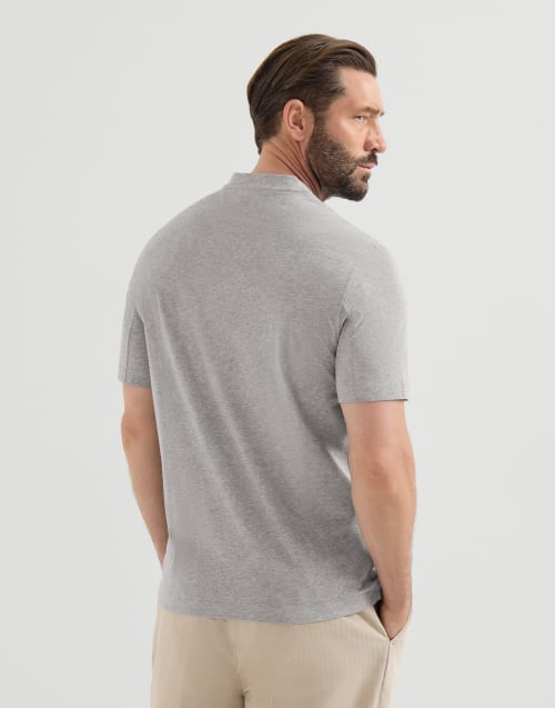 Cotton jersey V-neck T-shirt for Man in Medium Grey | Brunello