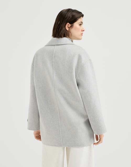 Beaver pea coat with Precious Patch for Woman in Light Grey