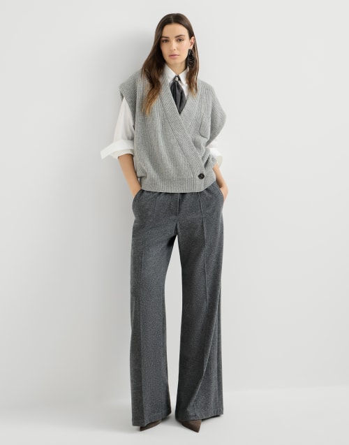 Pleated Wide Track trousers for Woman in Anthracite | Brunello