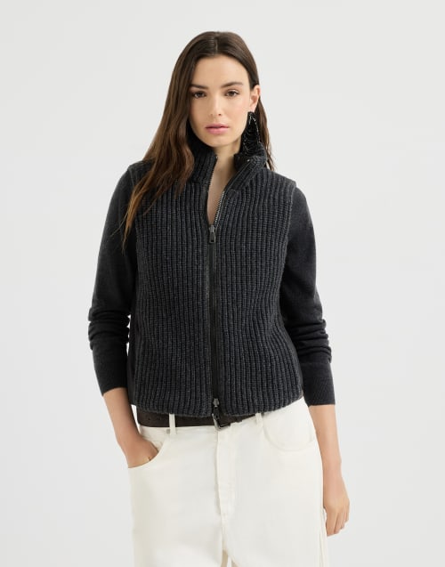 Cashmere Feather yarn reversible outerwear for Woman in Lignite