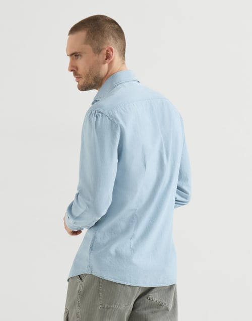 Chambray shirt for Man in Medium Denim | Brunello Cucinelli