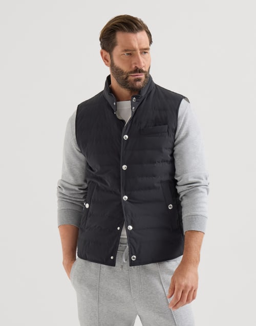 Taffeta down vest for Man in Navy Blue | Brunello Cucinelli