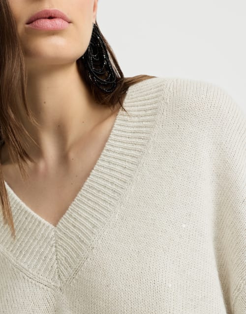 Cashmere and silk diamond yarn sweater for Woman in Ivory