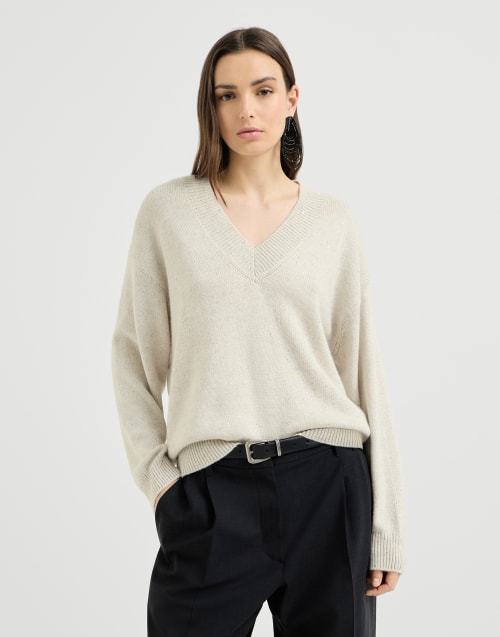 BRUNELLO CUCINELLI カシミヤセーター アイボリー Cashmere and silk diamond yarn sweater for Woman in Ivory