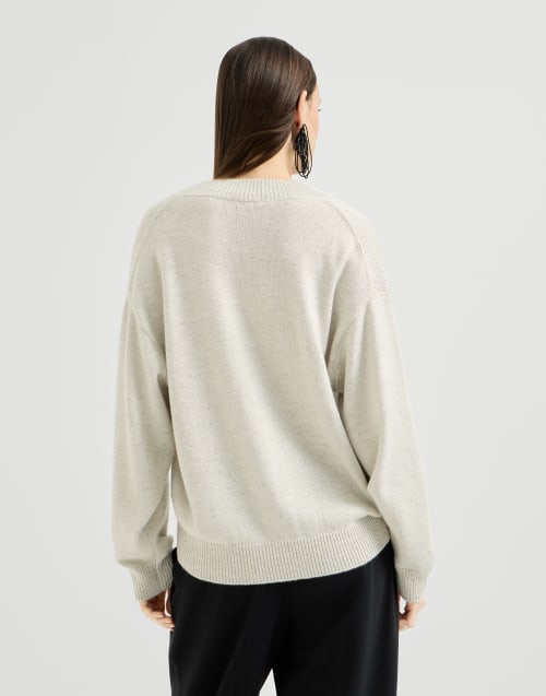 Cashmere and silk diamond yarn sweater for Woman in Ivory