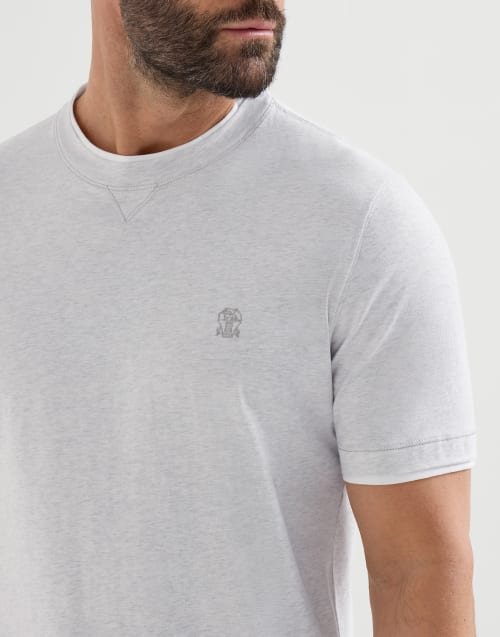 Crew-neck T-shirt for Man in Pearl Grey | Brunello Cucinelli