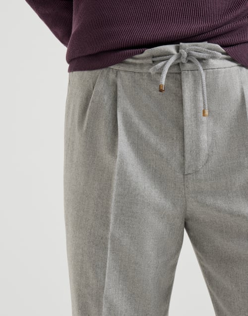 Virgin wool flannel trousers for Man in Pearl Grey | Brunello