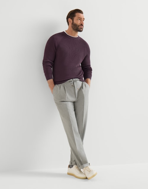 Virgin wool flannel trousers for Man in Pearl Grey | Brunello