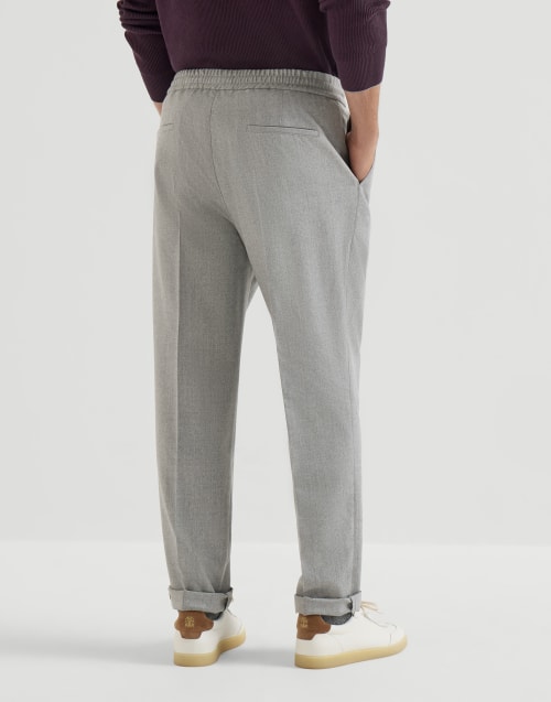 Virgin wool flannel trousers for Man in Pearl Grey | Brunello