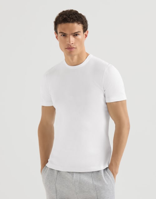 T-shirt with faux-layering for Man in White | Brunello Cucinelli