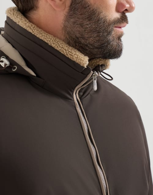 Nylon hooded down jacket for Man in Brown | Brunello Cucinelli