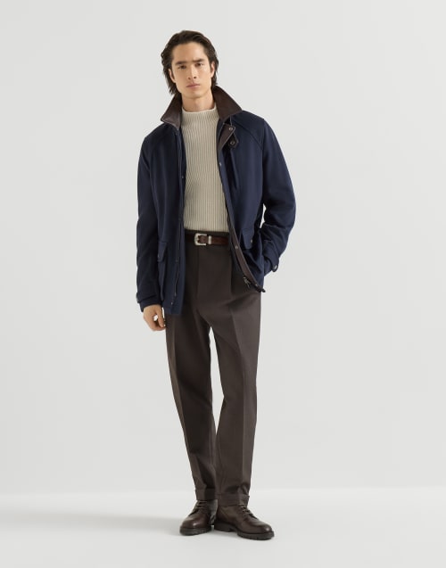 Virgin wool field jacket for Man in Blue | Brunello Cucinelli