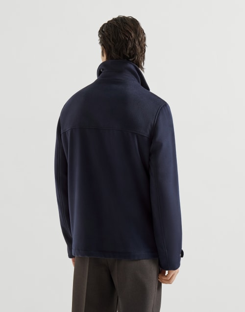 Virgin wool field jacket for Man in Blue | Brunello Cucinelli
