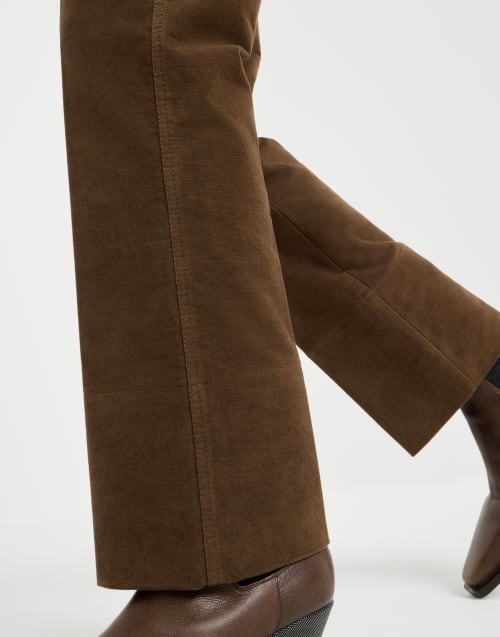 Pantalone Cigarette in moleskin Cacao Donna - Brunello Cucinelli